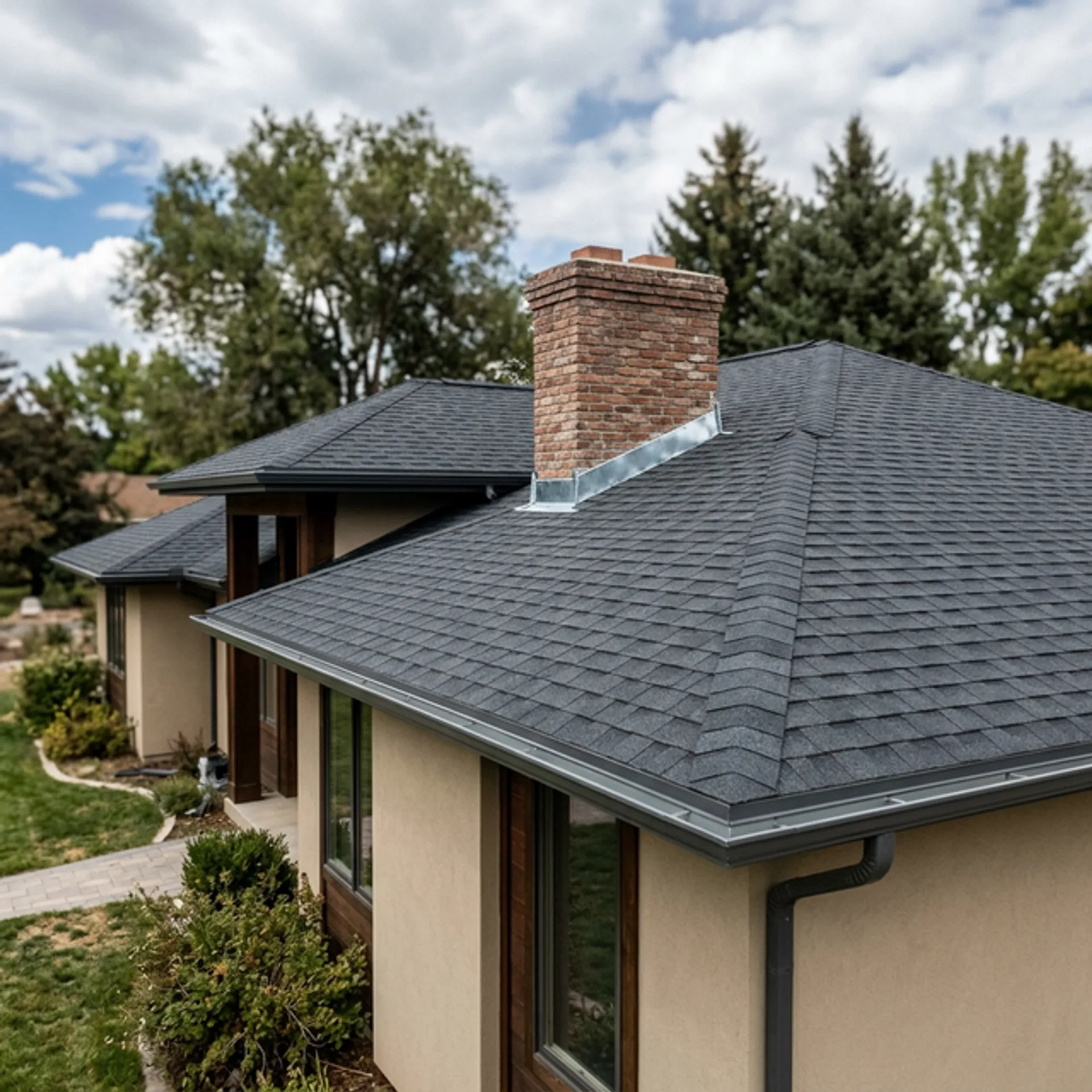 Roofing crew and completed roof in Saratoga Springs