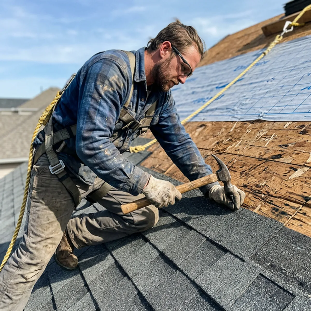 Roof replacement process and crew safety setup