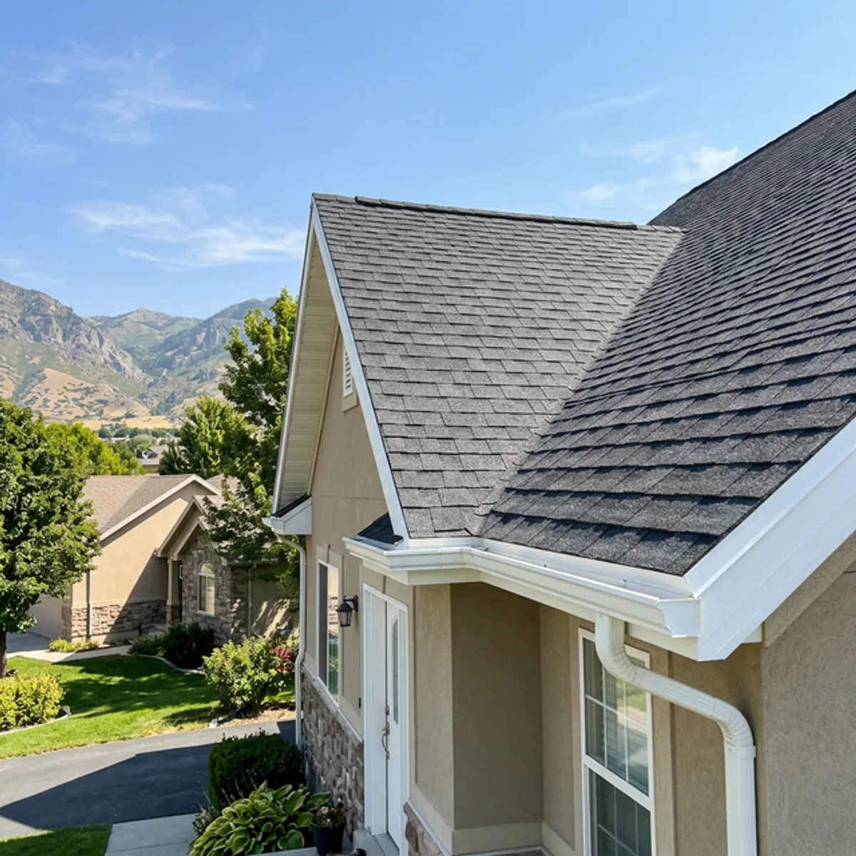 Roof replacement result with clean lines and updated materials